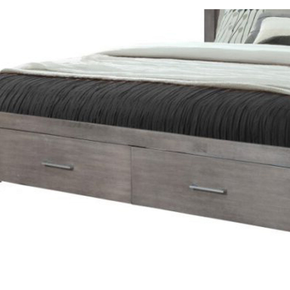 Wane King Size Bed Footboard Storage Metal Handles Gray Wood Finish By Casagear Home BM319184