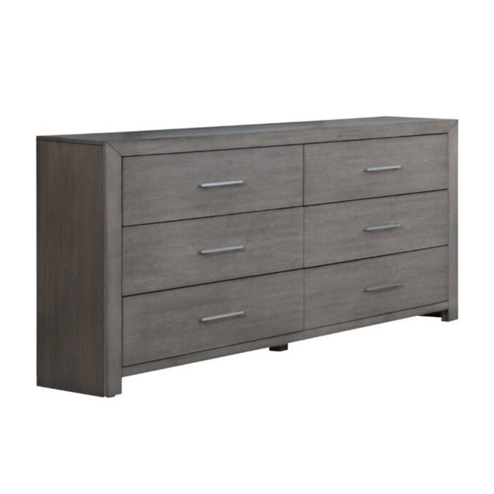 Wane Wide Dresser Chest with 6 Drawers, Metal Handles, Gray Wood Finish By Casagear Home