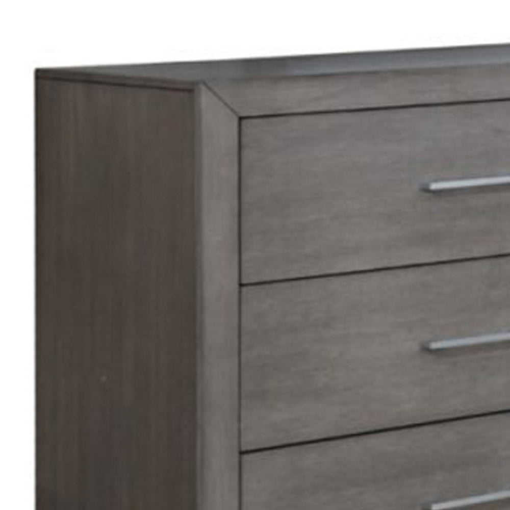 Wane Wide Dresser Chest with 6 Drawers Metal Handles Gray Wood Finish By Casagear Home BM319186