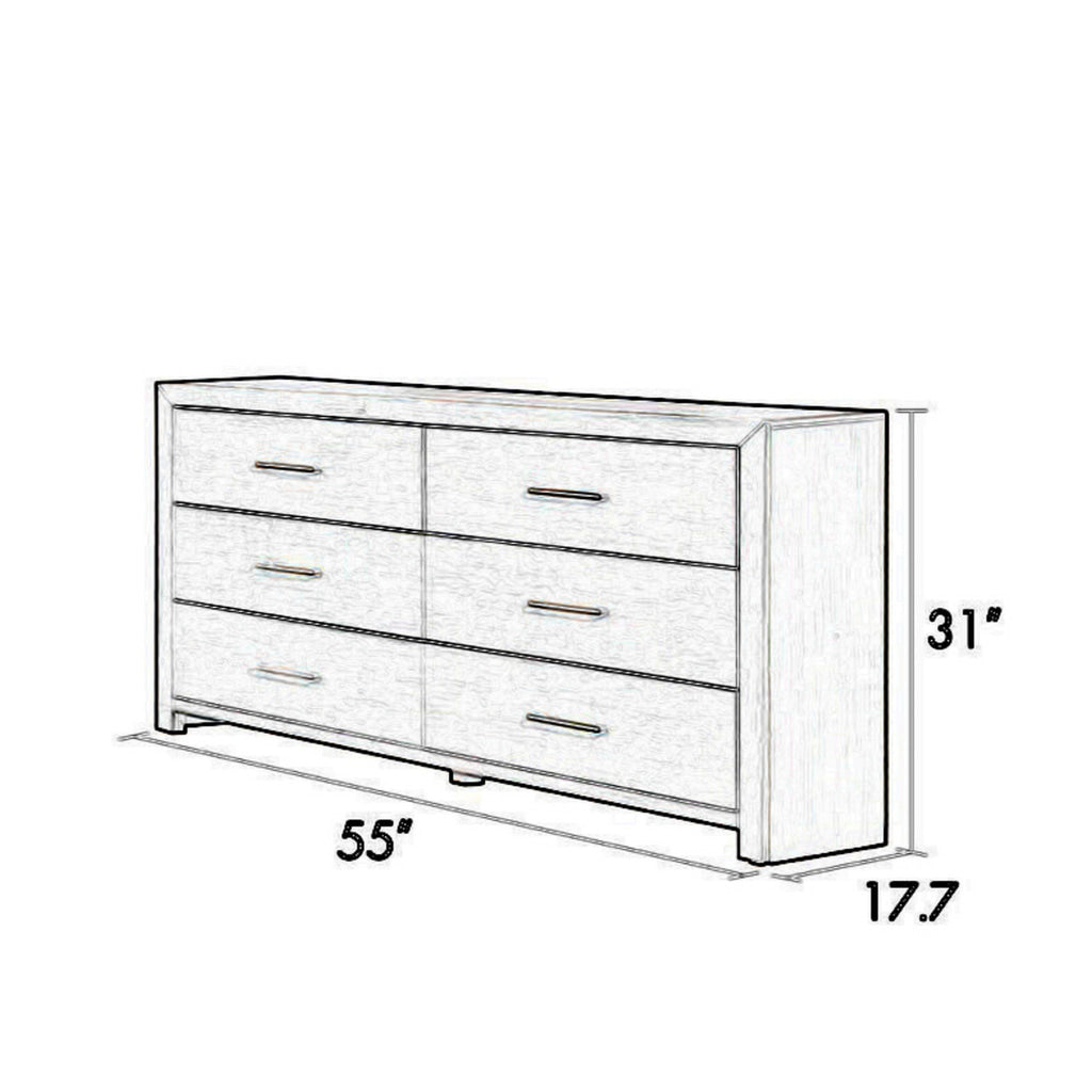 Wane Wide Dresser Chest with 6 Drawers Metal Handles Gray Wood Finish By Casagear Home BM319186