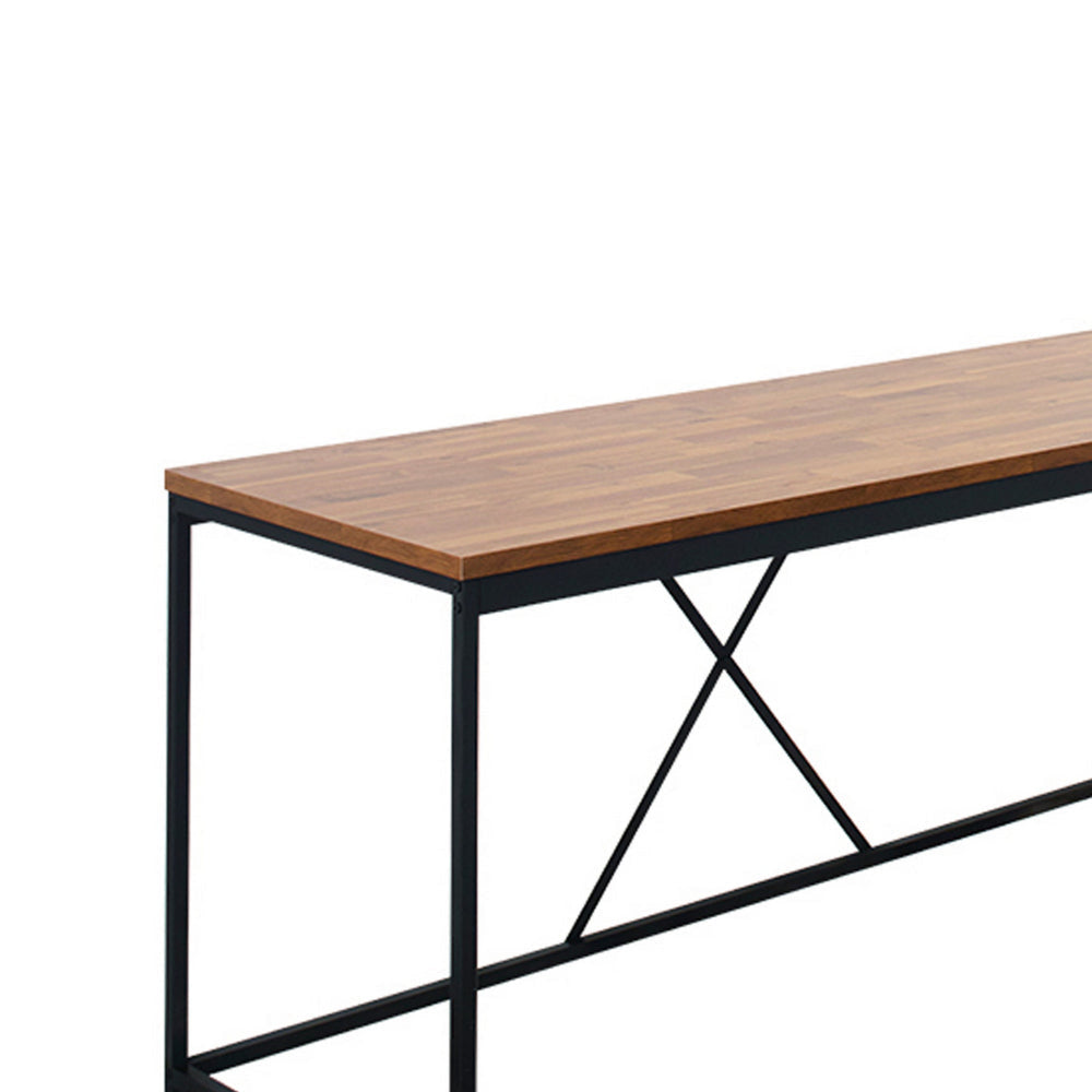 Posy Corner Desk L Shaped Black Metal Frame X Crossed Oak Brown Wood Top By Casagear Home BM319196