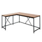 Posy Corner Desk, L Shaped Black Metal Frame, X Crossed, Oak Brown Wood Top By Casagear Home