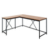 Posy Corner Desk, L Shaped Black Metal Frame, X Crossed, Oak Brown Wood Top By Casagear Home