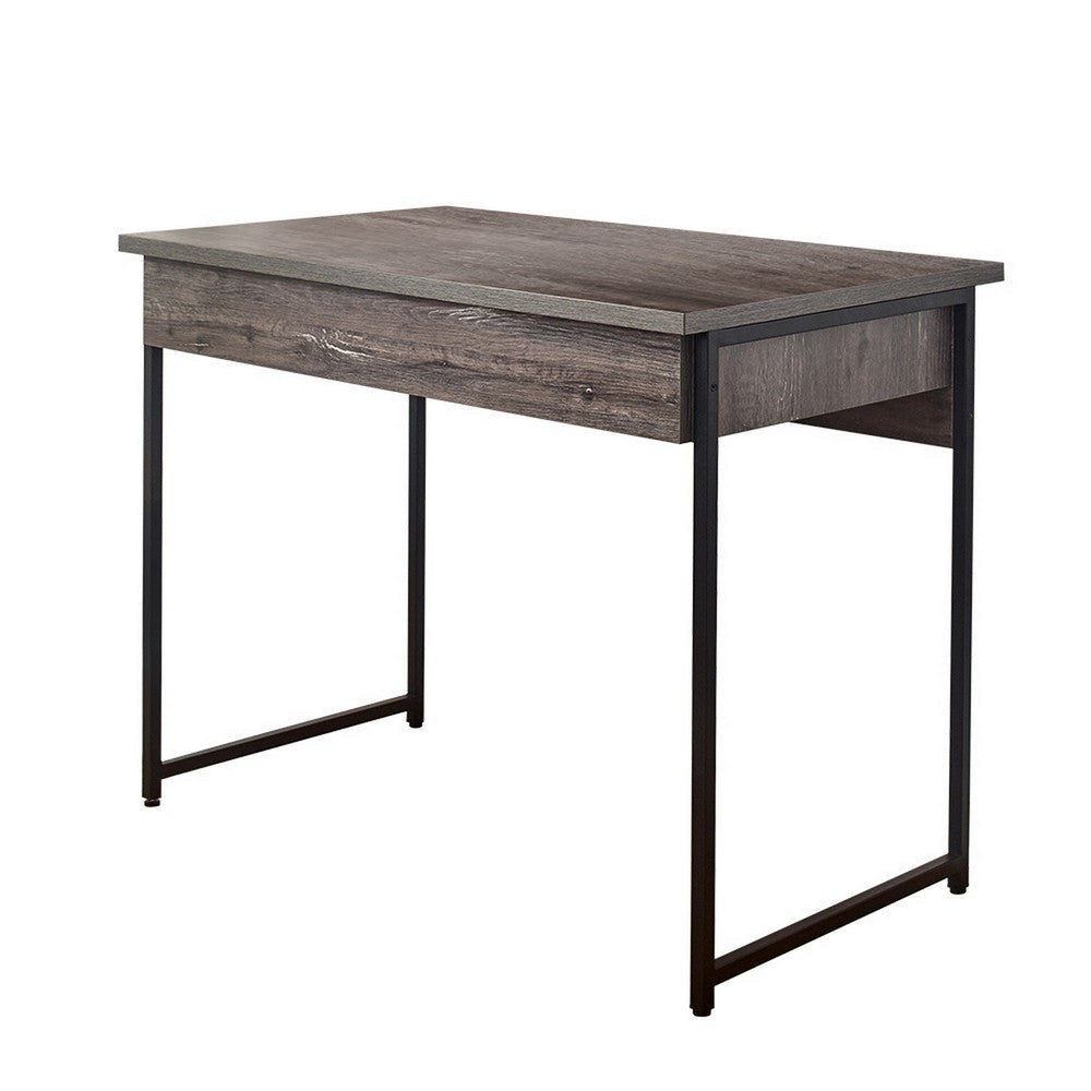 Fein Office Desk, 39 Inch Gray Rectangular Wood Top, Black Metal Frame By Casagear Home