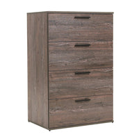 Levy Tall Dresser Chest, 4 Jumbo Drawers, Farmhouse Rustic Gray Wood Finish By Casagear Home