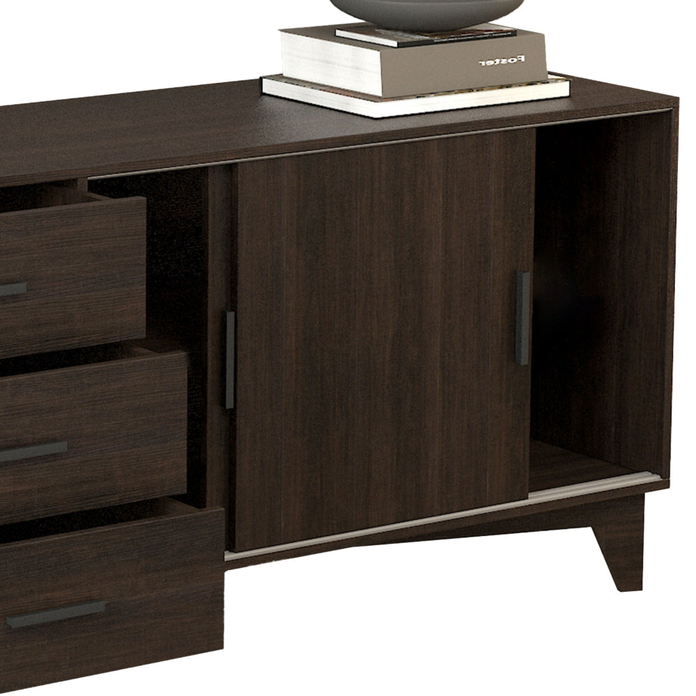 Keay 60 Inch TV Entertainment Console Sliding Doors 3 Drawers Brown By Casagear Home BM319205