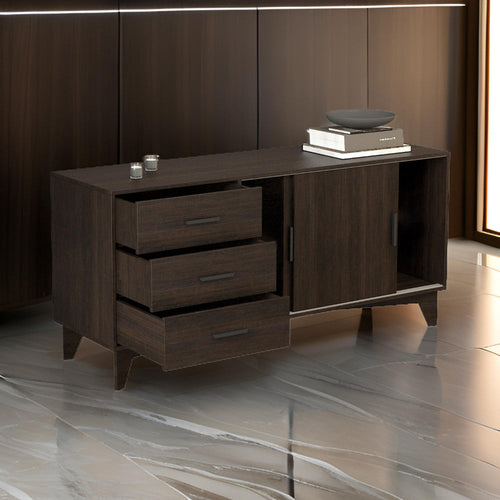 Keay 60 Inch TV Entertainment Console, Sliding Doors, 3 Drawers, Brown By Casagear Home