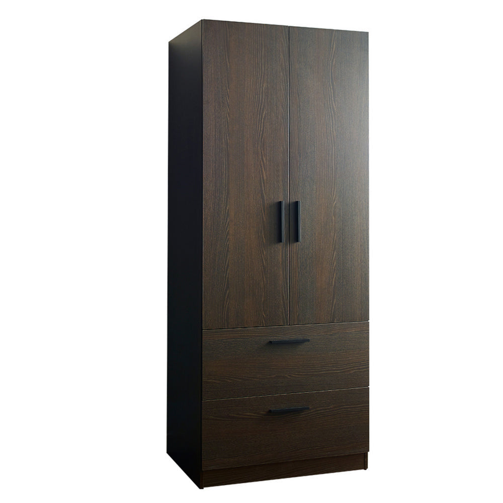 Beak 2 Door Standing Closet, 2 Drawers and Hanging Bars, Farmhouse Brown By Casagear Home