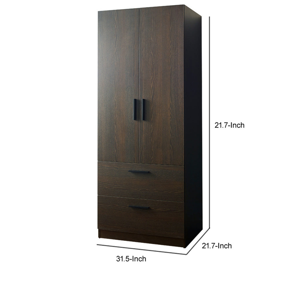 Beak 2 Door Standing Closet 2 Drawers and Hanging Bars Farmhouse Brown By Casagear Home BM319206