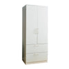 Rema 2 Door Standing Closet with 2 Drawers, Chrome Hanging Bars, White Wood By Casagear Home