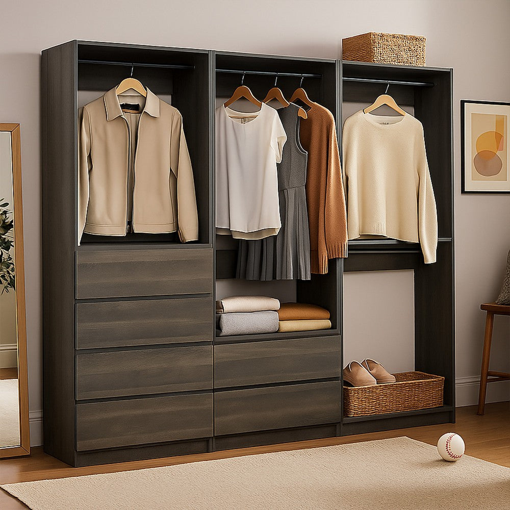 Dee Closet System, 4 Hanging Rods, 6 Drawers, Dark Gray
