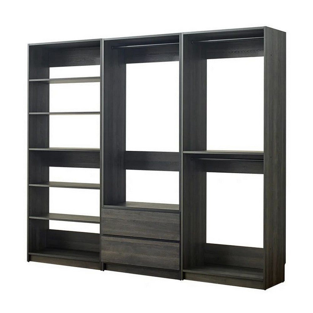 Dee Closet System 5 Floating Shelves 2 Drawers Black Wood By Casagear Home BM319223