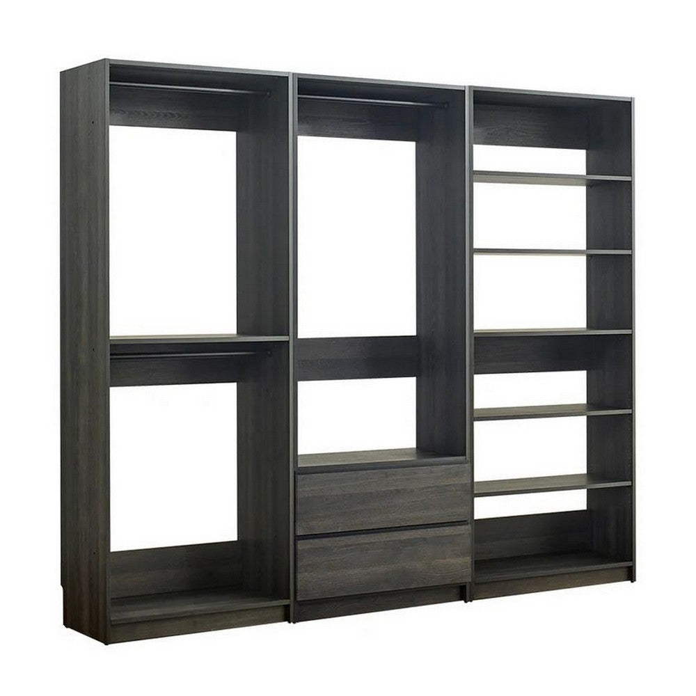 Dee Closet System 5 Floating Shelves 2 Drawers Black Wood By Casagear Home BM319223
