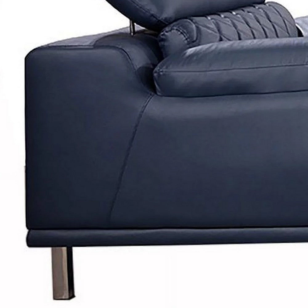 Cassie Accent Chair Navy Blue Top Grain Leather Adjustable Headrest By Casagear Home BM319227