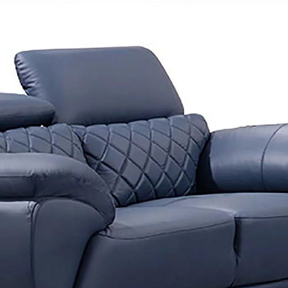 Cassie Loveseat Navy Blue Top Grain Leather Adjustable Headrest 67 Inch By Casagear Home BM319228