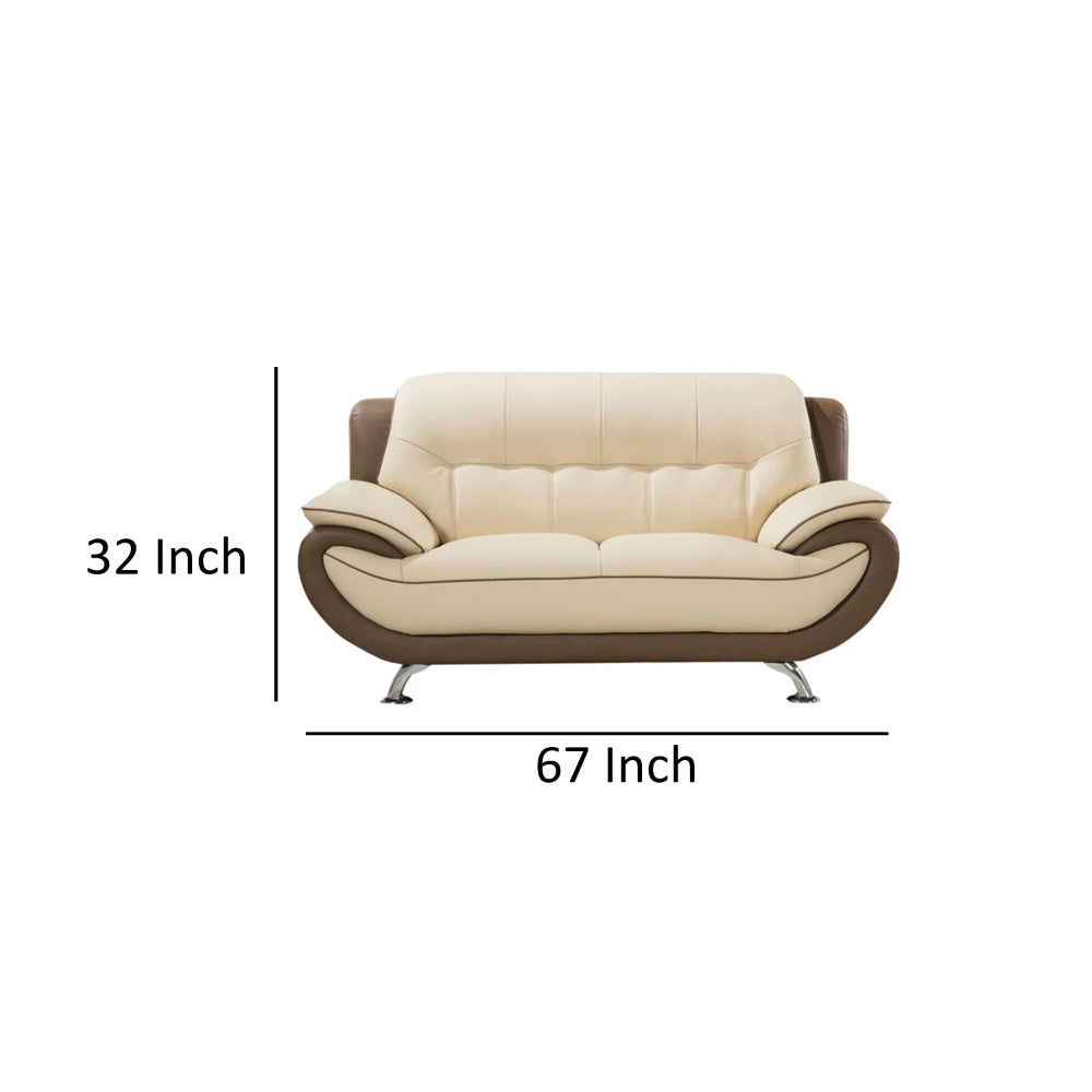 Diana Loveseat Plush 2 Tone Brown and Cream Genuine Leather 67 Inch By Casagear Home BM319233