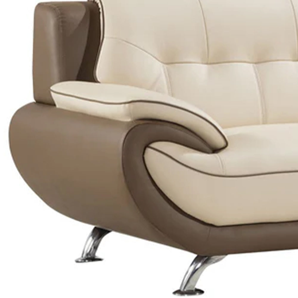 Diana 83 Inch Sofa 2 Tone Brown Cream Genuine Leather Pillow Arms Chrome By Casagear Home BM319234