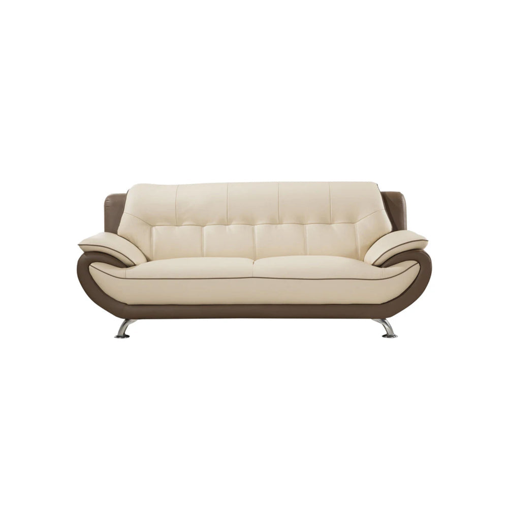 Diana 83 Inch Sofa, 2 Tone Brown Cream Genuine Leather, Pillow Arms, Chrome By Casagear Home