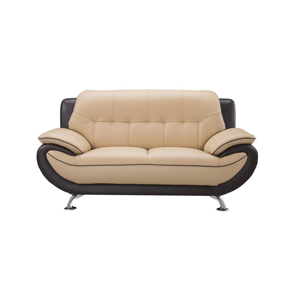 Diana Loveseat, 2 Tone Brown, Beige Genuine Leather, Pillow Arms, 67 Inch By Casagear Home