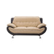 Diana Loveseat, 2 Tone Brown, Beige Genuine Leather, Pillow Arms, 67 Inch By Casagear Home