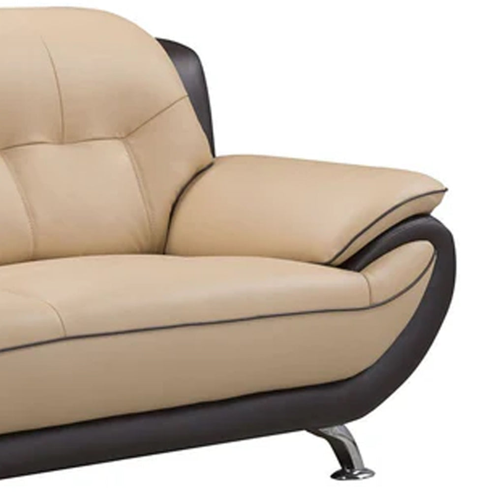 Diana 83 Inch Sofa 2 Tone Brown Beige Genuine Leather Pillow Arms Chrome By Casagear Home BM319237