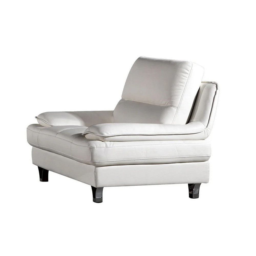 Ben Accent Chair, White Genuine Leather, Steel Legs, Pillow Top Armrests By Casagear Home