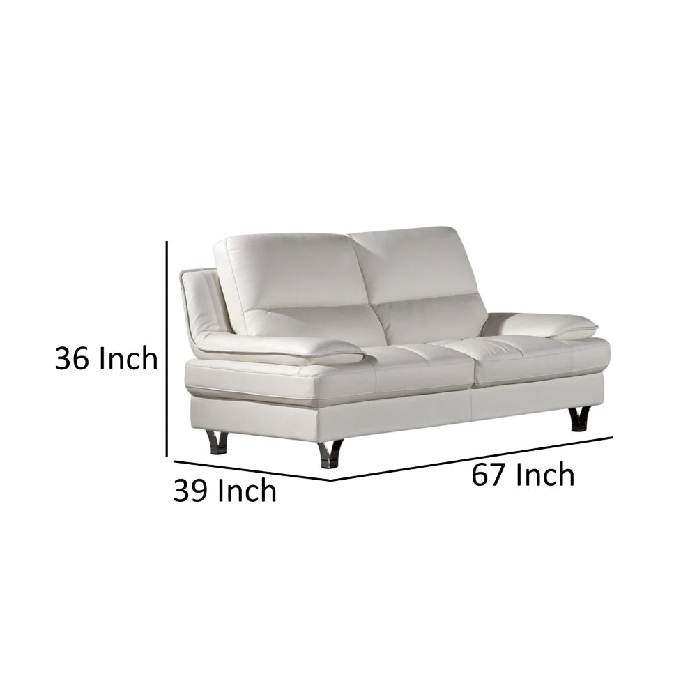 Ben Loveseat White Leather Steel Legs Pillow Top Armrests 67 Inch By Casagear Home BM319242