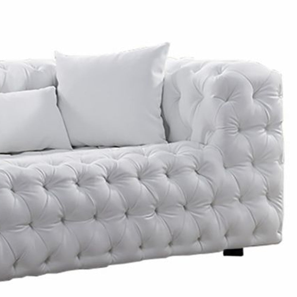 Sam Sofa White Tufted Faux Leather Throw Pillows Chesterfield 84 Inch By Casagear Home BM319246