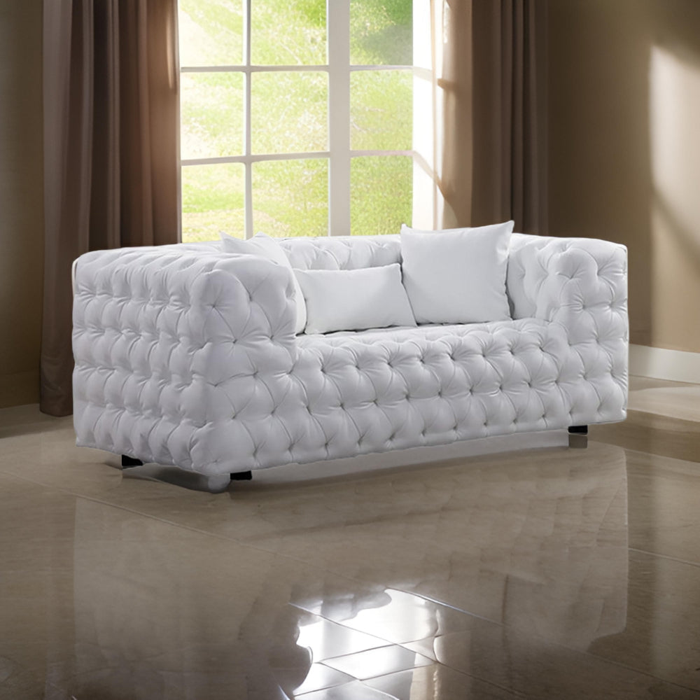 Sam Sofa White Tufted Faux Leather Throw Pillows Chesterfield 84 Inch By Casagear Home BM319246