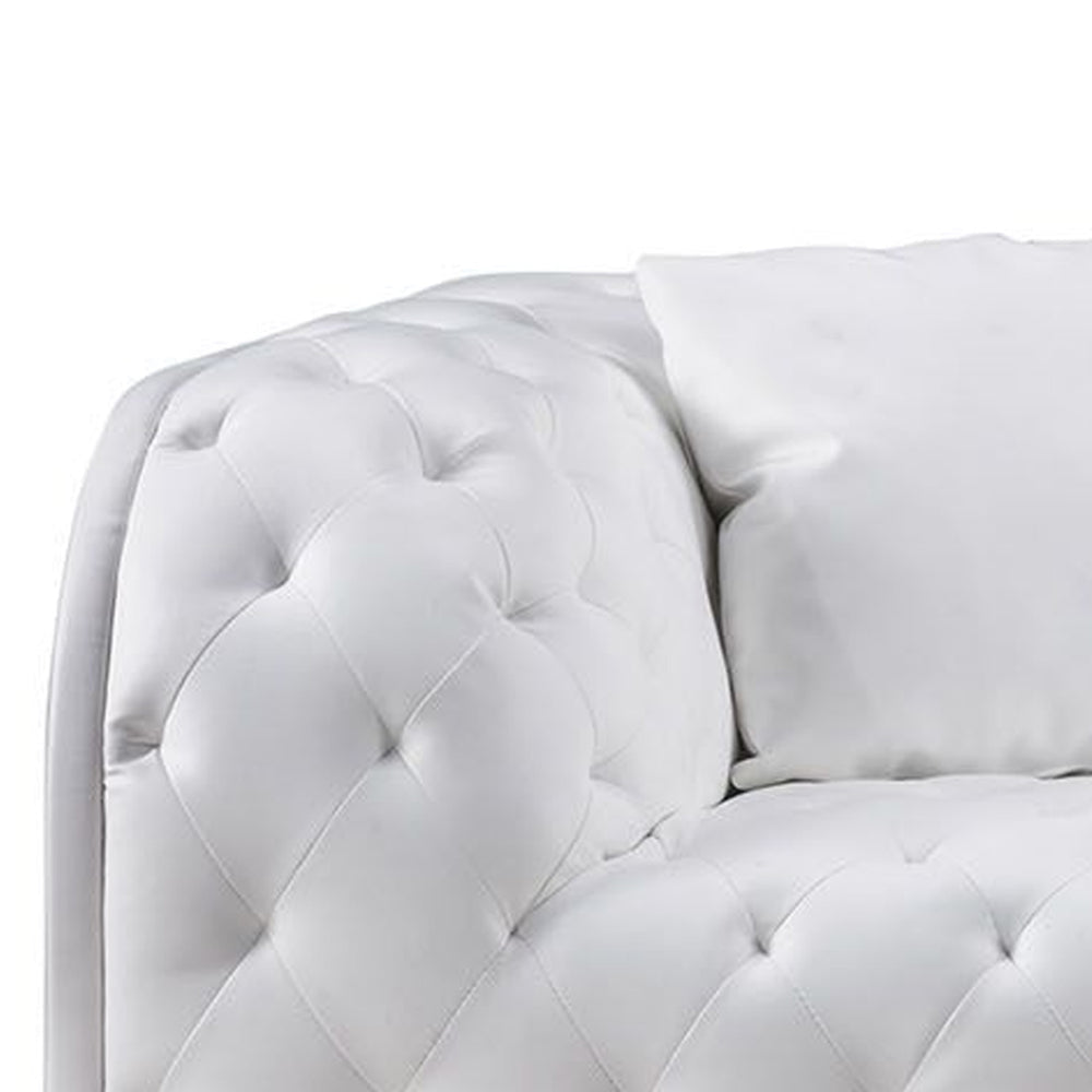 Sam 74 Inch Loveseat White Tufted Faux Leather Steel Legs Throw Pillows By Casagear Home BM319247