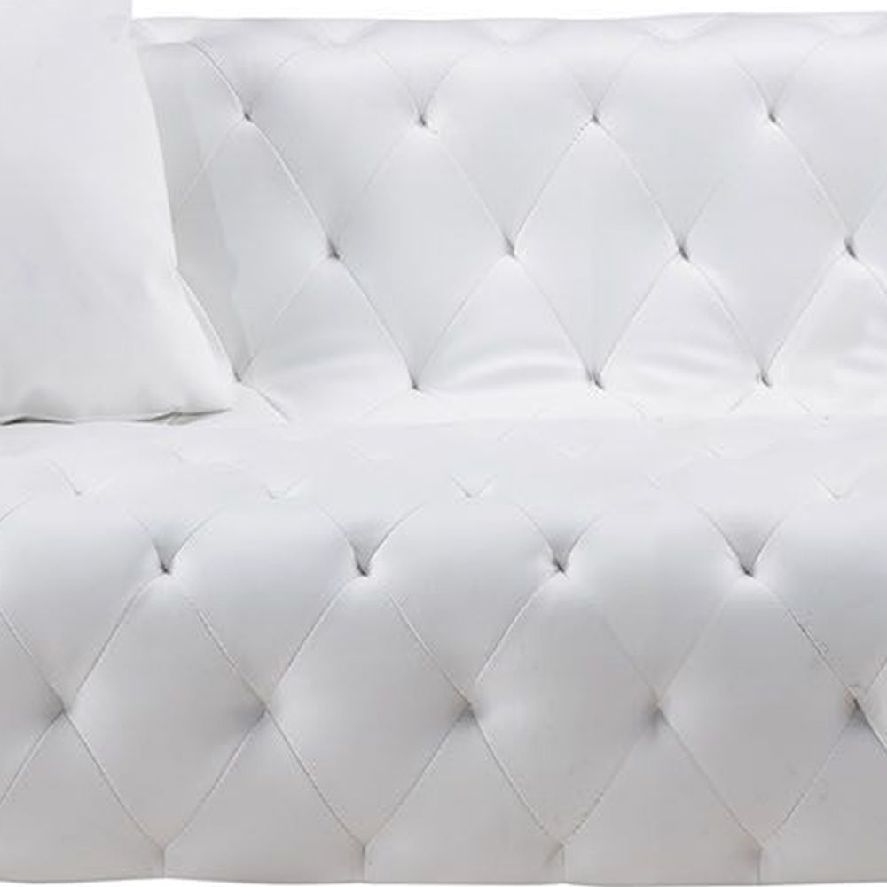 Sam 74 Inch Loveseat White Tufted Faux Leather Steel Legs Throw Pillows By Casagear Home BM319247