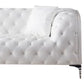 Sam Sofa White Tufted Faux Leather Throw Pillows Steel Legs 90 Inch By Casagear Home BM319248