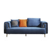 Azia Sofa, Blue Velvet, Tufted Arms, Golden Accents, Throw Pillows 83 Inch By Casagear Home