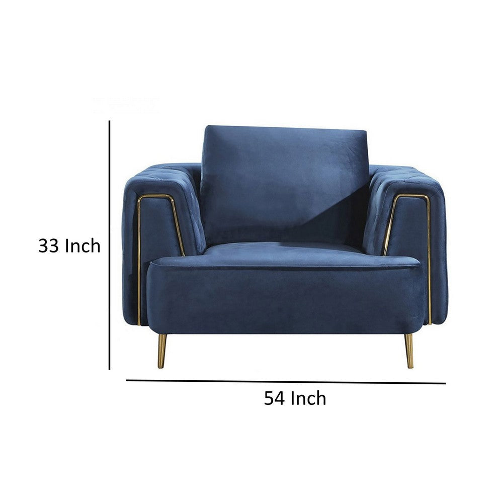 Azia Accent Chair Blue Velvet Tufted Arms Gold Accents 1 Throw Pillow By Casagear Home BM319251