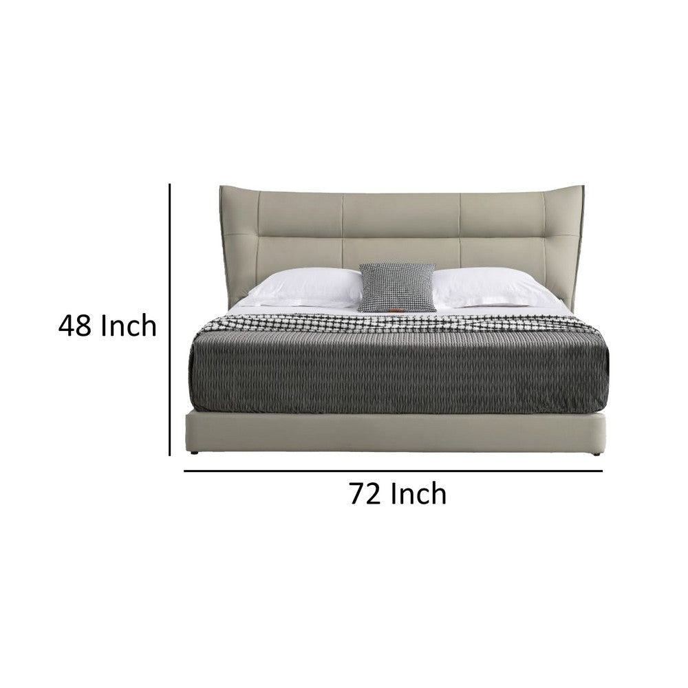 Rhea Queen Bed Light Gray Top Grain Genuine Leather Upholstered Headboard By Casagear Home BM319253