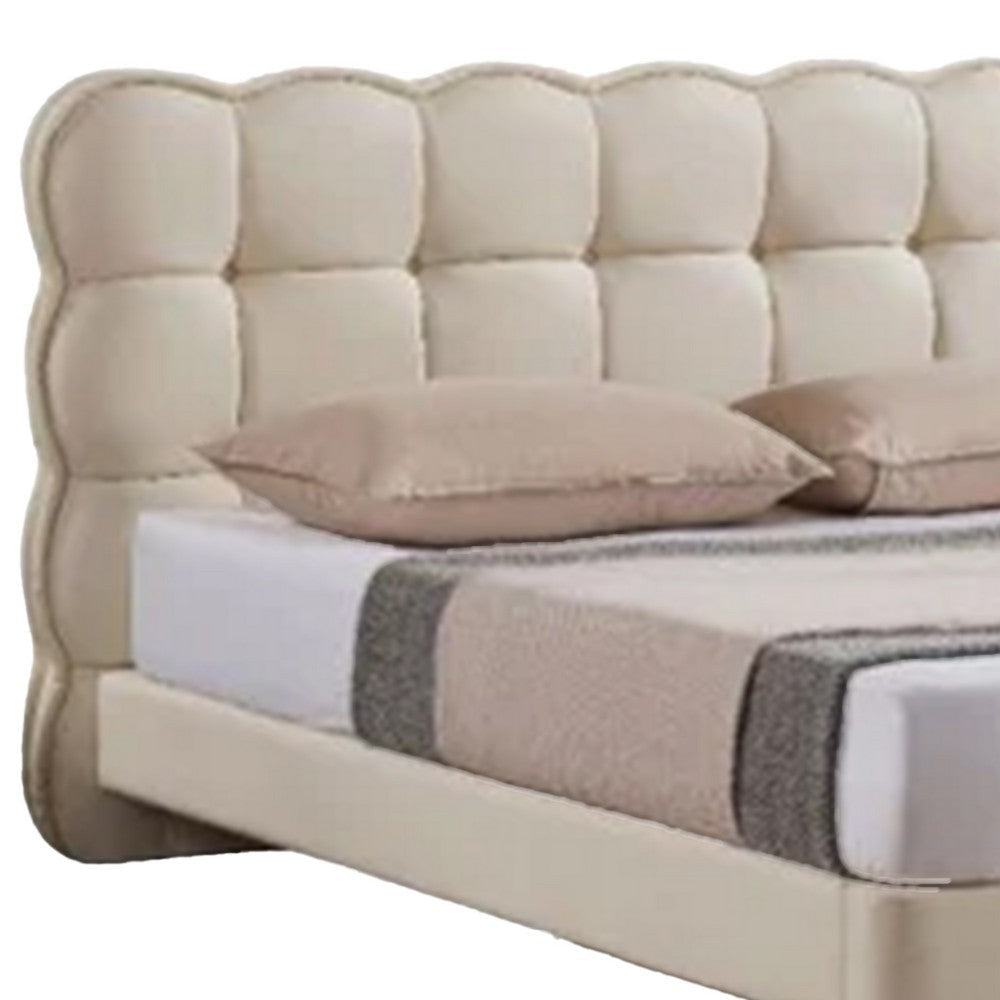 Alma Queen Bed Off White Faux Leather Upholstery Plush Tufted Headboard By Casagear Home BM319256