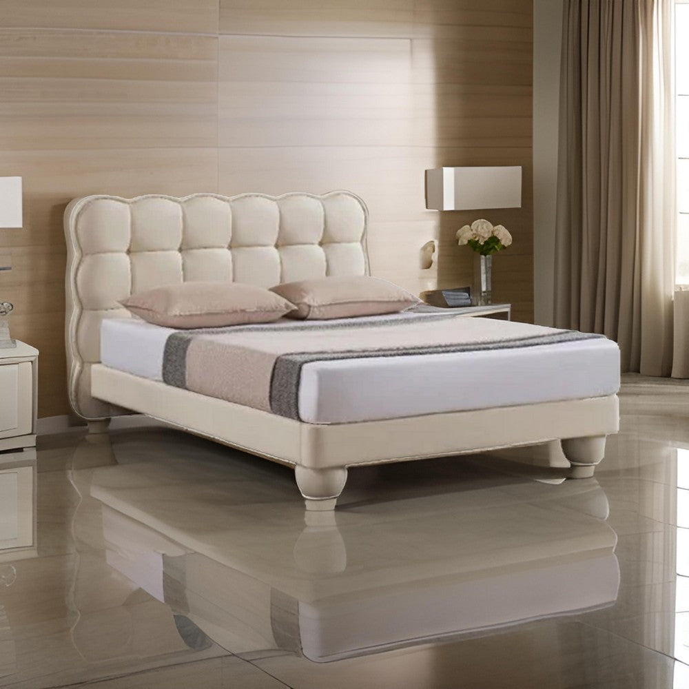 Alma Queen Bed Off White Faux Leather Upholstery Plush Tufted Headboard By Casagear Home BM319256