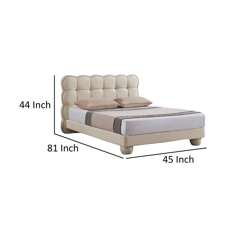 Alma Twin Bed Off White Faux Leather Upholstery Plush Tufted Headboard By Casagear Home BM319257