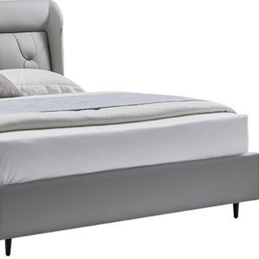 David Queen Size Bed Tufted Gray Top Grain Genuine Leather Upholstery By Casagear Home BM319258