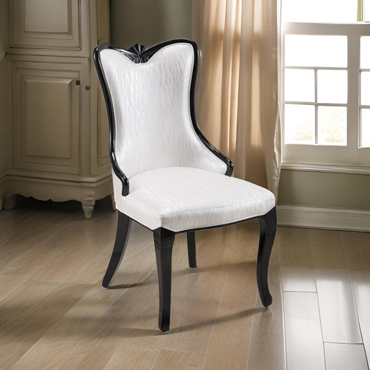 Paulo Dining Chair Set of 2, White Faux Leather, Black Wood, Tapered Legs By Casagear Home