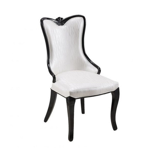 Paulo Dining Chair Set of 2, White Faux Leather, Black Wood, Tapered Legs By Casagear Home