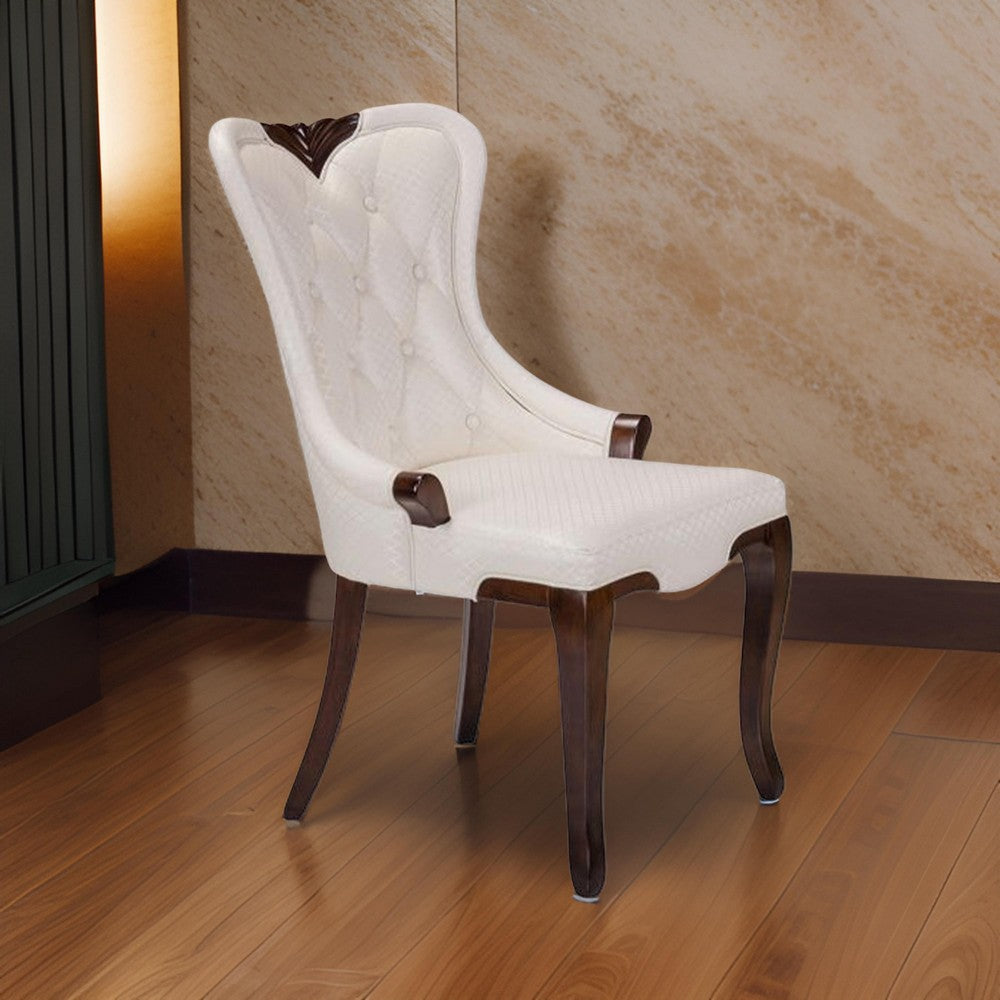 Tina Dining Chair Set of 2 Cream Faux Leather Foam Cushions Brown Wood By Casagear Home BM319263