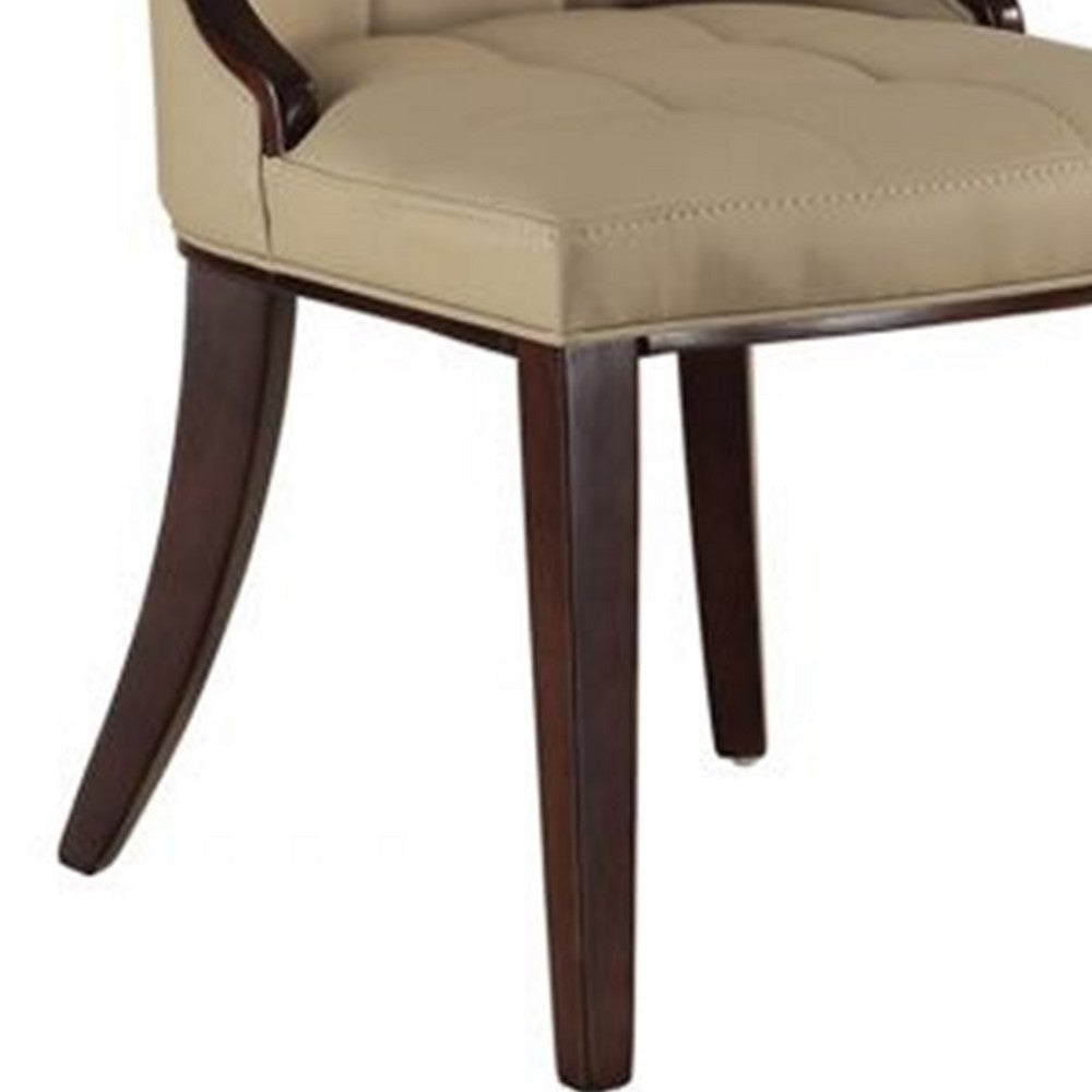 Glen Dining Chair Set of 2 Tufted Tan Faux Leather Plush Foam Brown Wood By Casagear Home BM319264