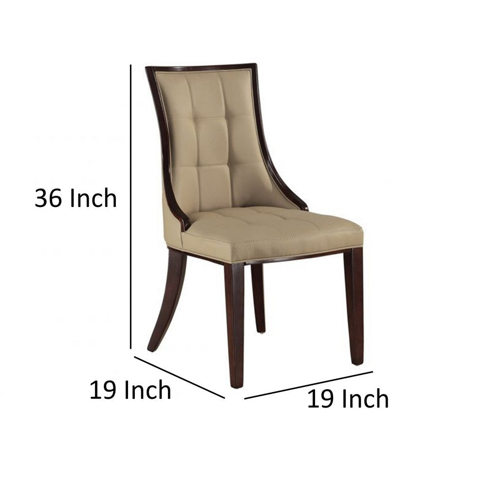 Glen Dining Chair Set of 2 Tufted Tan Faux Leather Plush Foam Brown Wood By Casagear Home BM319264