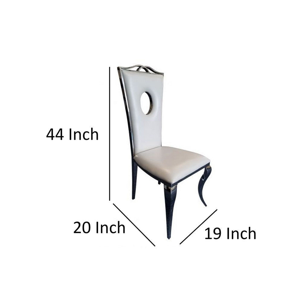 Nick Dining Chair Set of 2 White Faux Leather Foam Cushions Silver Frame By Casagear Home BM319267