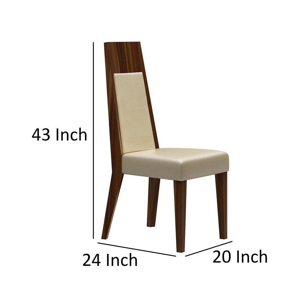 Camila Side Dining Chair Set of 2 Beige Faux Leather Brown Wood Frame By Casagear Home BM319269