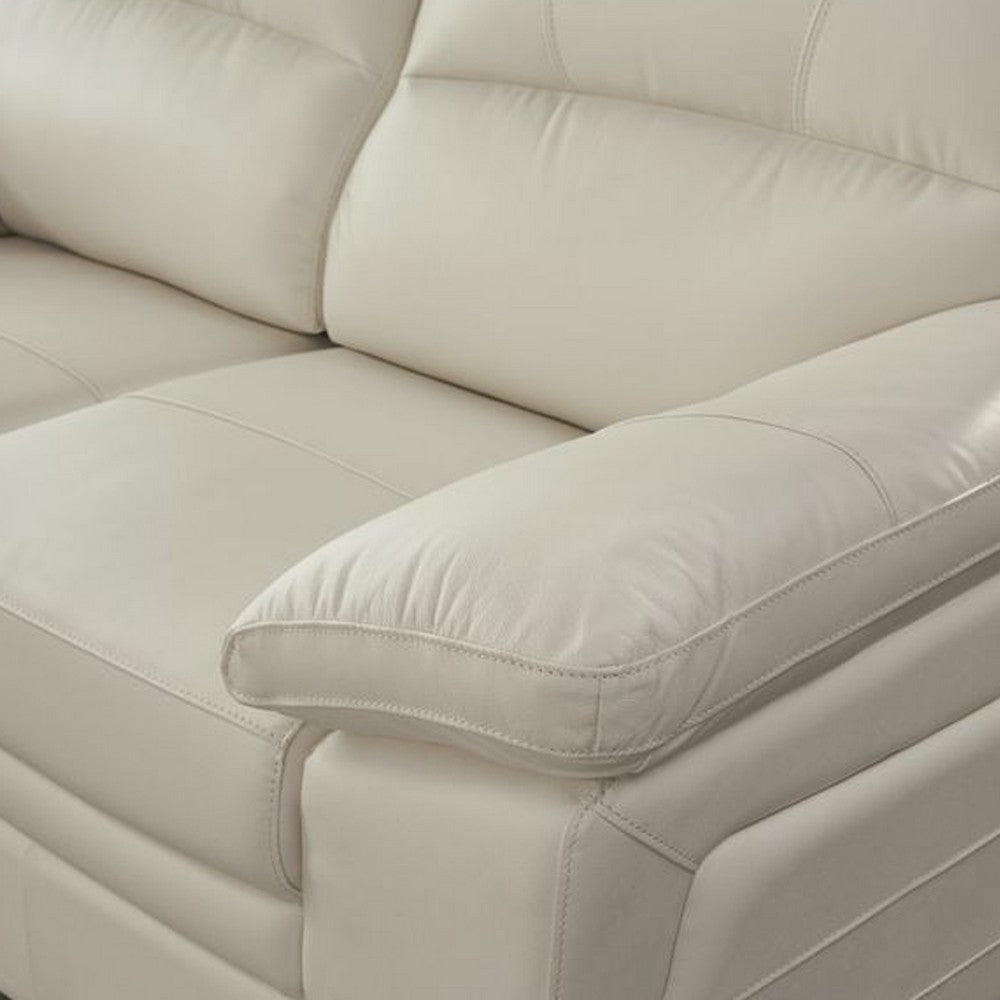 Nia Sofa Ivory Italian Leather Pillow Top Arms Foam Cushions 80 Inch By Casagear Home BM319276