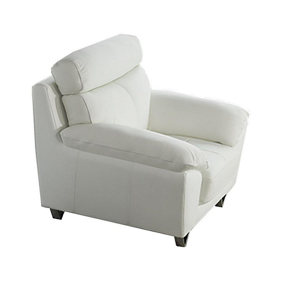Rory Accent Chair, White Italian Leather, Foam Cushions, Angled Metal Legs By Casagear Home
