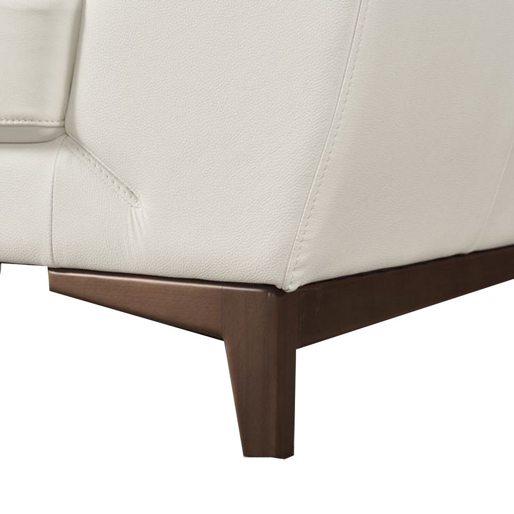 William Loveseat White Top Grain Italian Leather Brown Wood Legs 73 Inch By Casagear Home BM319283