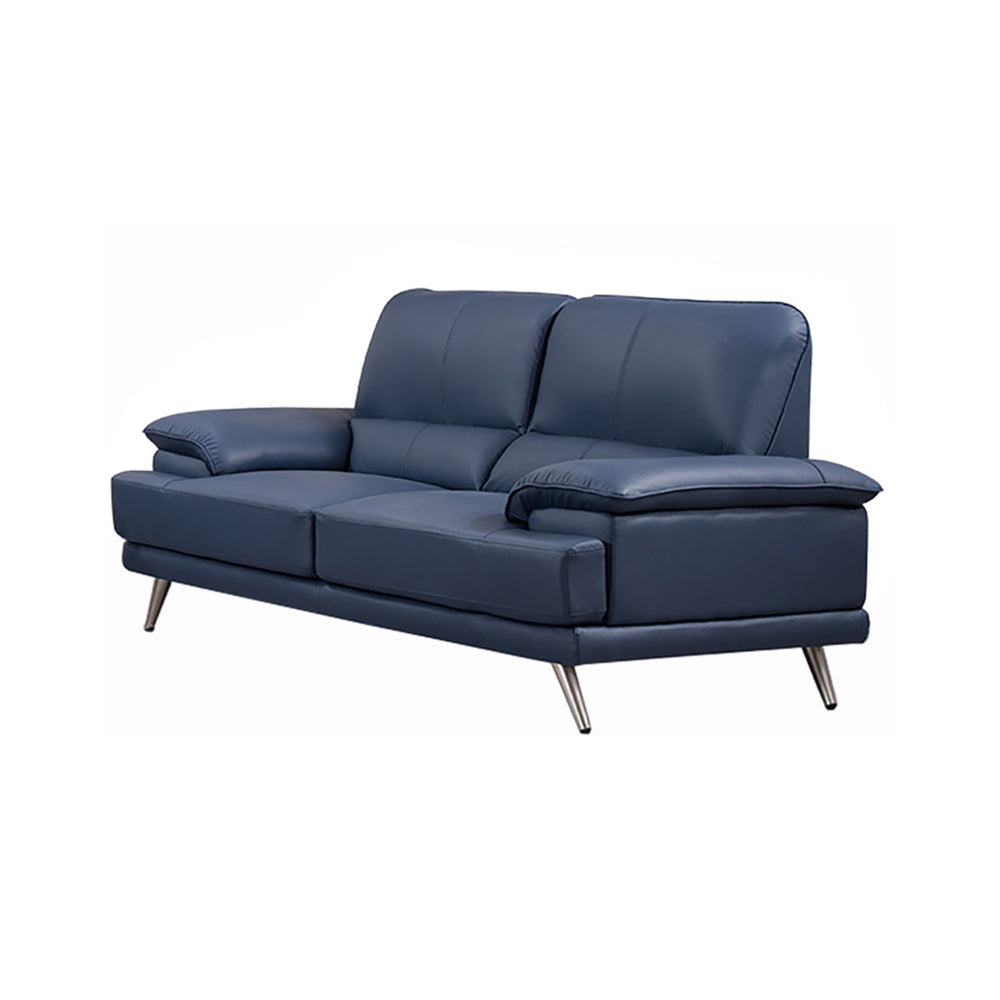 Justin Loveseat Navy Blue Top Grain Leather Stainless Steel Legs 68 Inch By Casagear Home BM319284